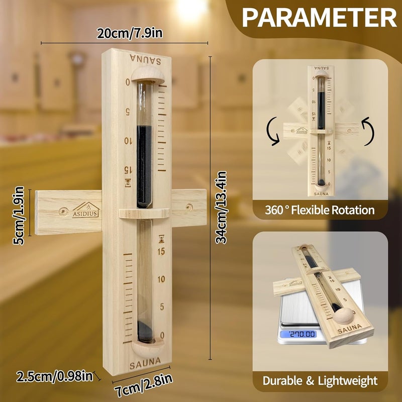 Asidius Sauna Timer, Wall-Mounted 360° Rotating 15 Minute Sand Timer, Sauna Accessories for Infrared Sauna, Home Sauna, Sauna Box (Pine) - Image 2
